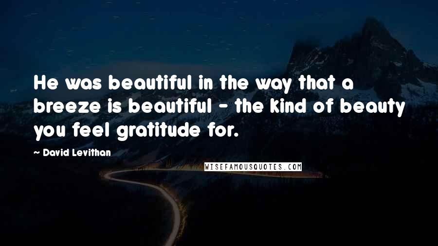 David Levithan Quotes: He was beautiful in the way that a breeze is beautiful - the kind of beauty you feel gratitude for.