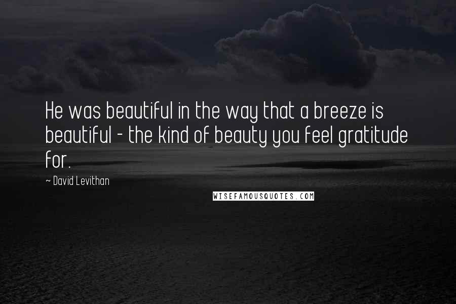 David Levithan Quotes: He was beautiful in the way that a breeze is beautiful - the kind of beauty you feel gratitude for.