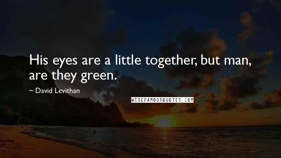 David Levithan Quotes: His eyes are a little together, but man, are they green.