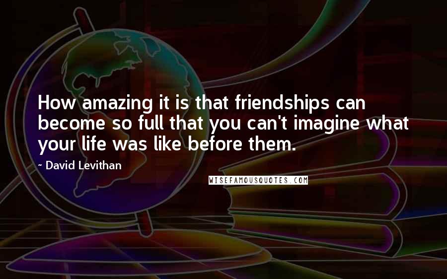 David Levithan Quotes: How amazing it is that friendships can become so full that you can't imagine what your life was like before them.