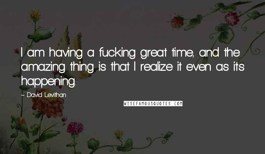 David Levithan Quotes: I am having a fucking great time, and the amazing thing is that I realize it even as it's happening.