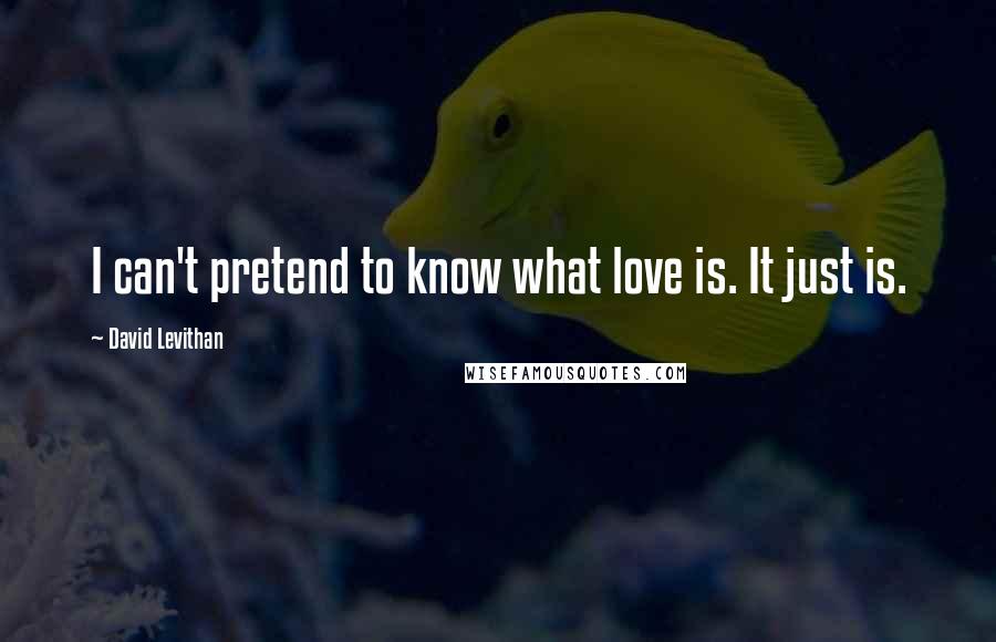 David Levithan Quotes: I can't pretend to know what love is. It just is.