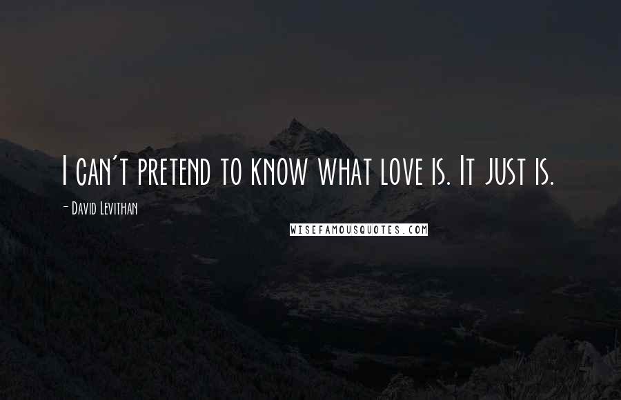 David Levithan Quotes: I can't pretend to know what love is. It just is.