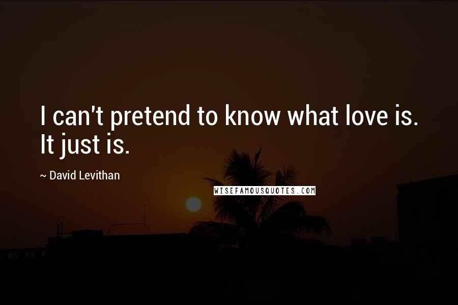 David Levithan Quotes: I can't pretend to know what love is. It just is.
