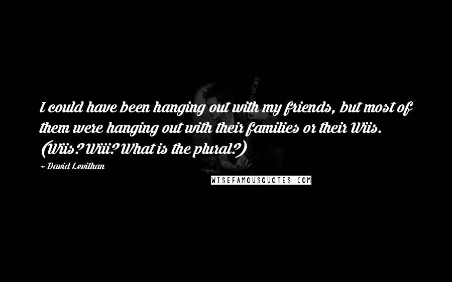 David Levithan Quotes: I could have been hanging out with my friends, but most of them were hanging out with their families or their Wiis. (Wiis? Wiii? What is the plural?)