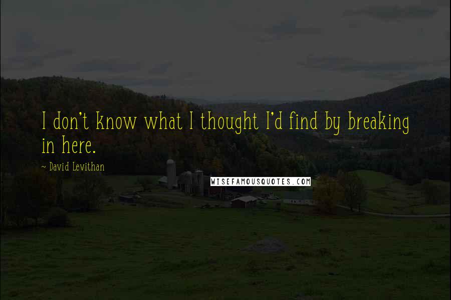 David Levithan Quotes: I don't know what I thought I'd find by breaking in here.