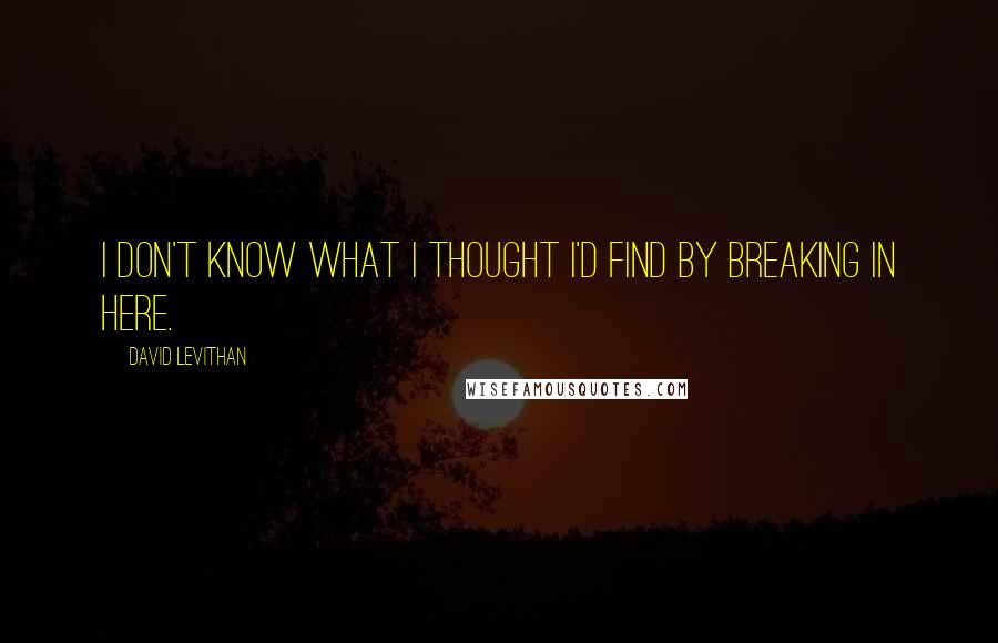 David Levithan Quotes: I don't know what I thought I'd find by breaking in here.