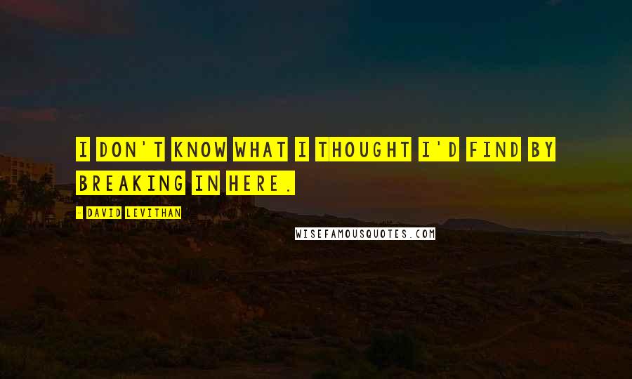 David Levithan Quotes: I don't know what I thought I'd find by breaking in here.