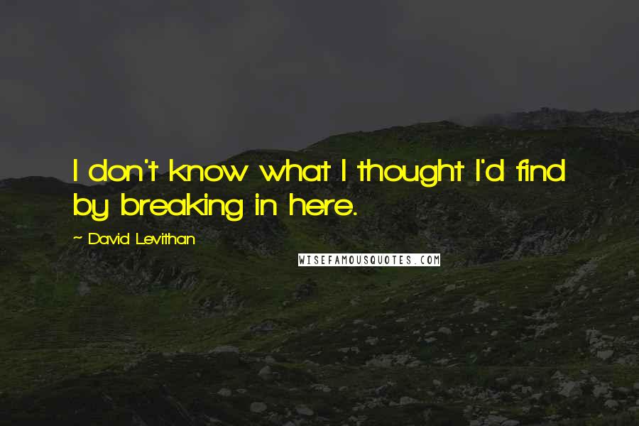 David Levithan Quotes: I don't know what I thought I'd find by breaking in here.