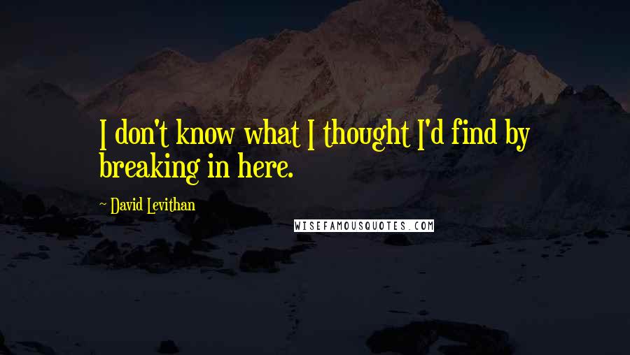 David Levithan Quotes: I don't know what I thought I'd find by breaking in here.