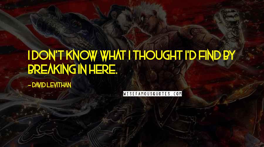 David Levithan Quotes: I don't know what I thought I'd find by breaking in here.