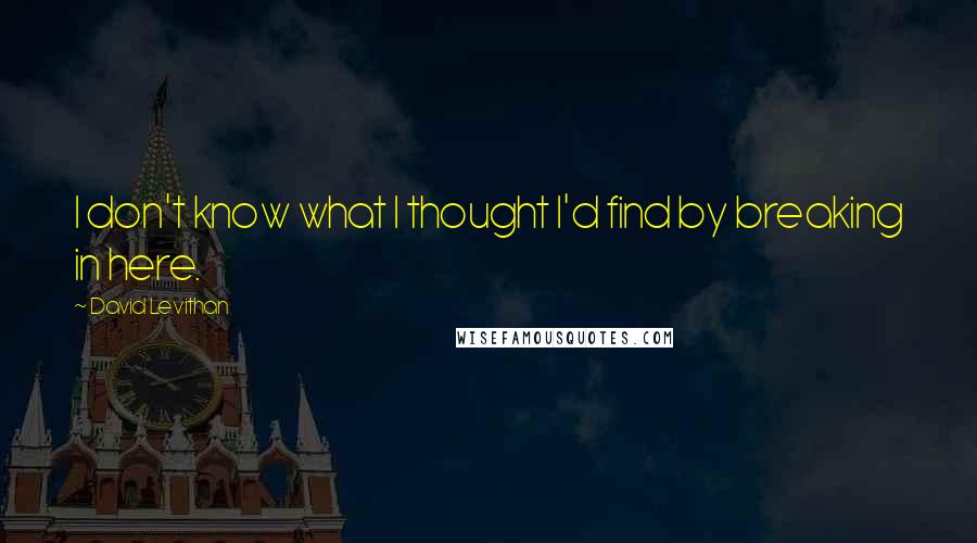 David Levithan Quotes: I don't know what I thought I'd find by breaking in here.