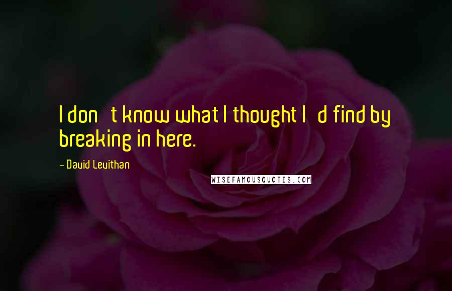 David Levithan Quotes: I don't know what I thought I'd find by breaking in here.