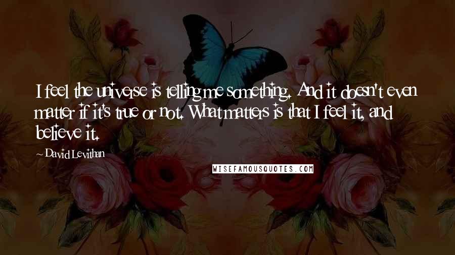 David Levithan Quotes: I feel the universe is telling me something. And it doesn't even matter if it's true or not. What matters is that I feel it, and believe it.