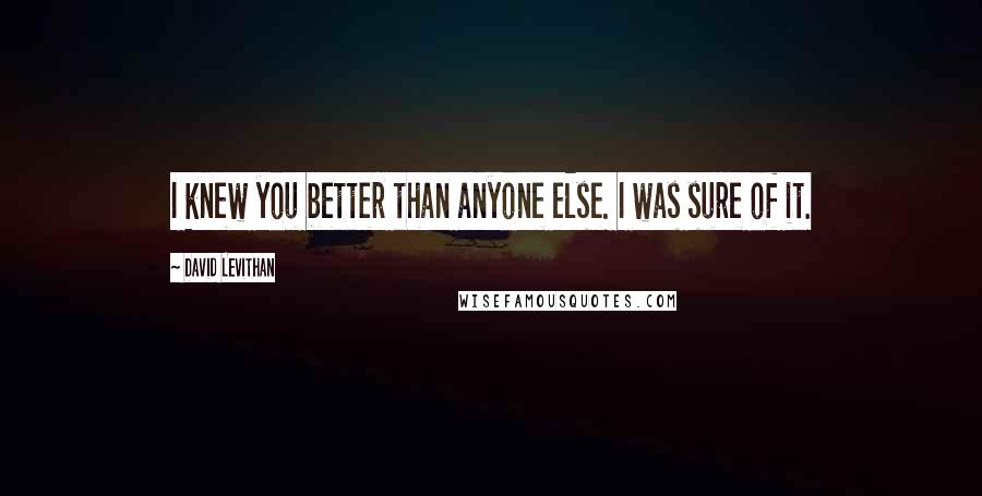 David Levithan Quotes: I knew you better than anyone else. I was sure of it.