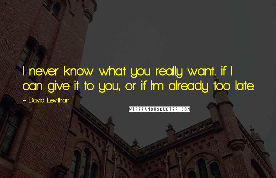 David Levithan Quotes: I never know what you really want, if I can give it to you, or if I'm already too late.
