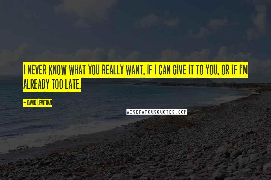 David Levithan Quotes: I never know what you really want, if I can give it to you, or if I'm already too late.