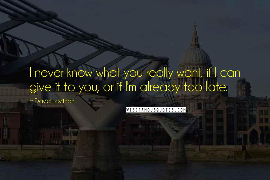 David Levithan Quotes: I never know what you really want, if I can give it to you, or if I'm already too late.