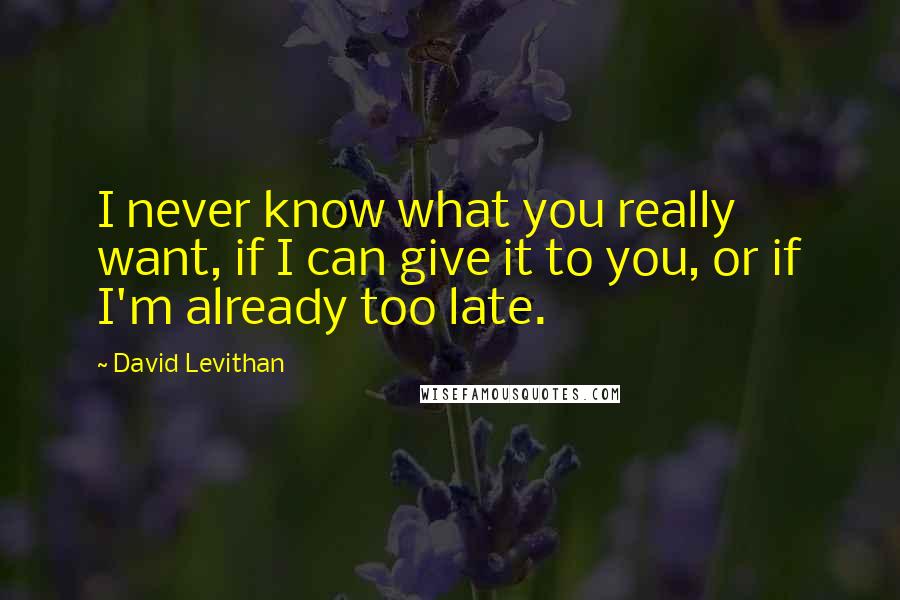 David Levithan Quotes: I never know what you really want, if I can give it to you, or if I'm already too late.