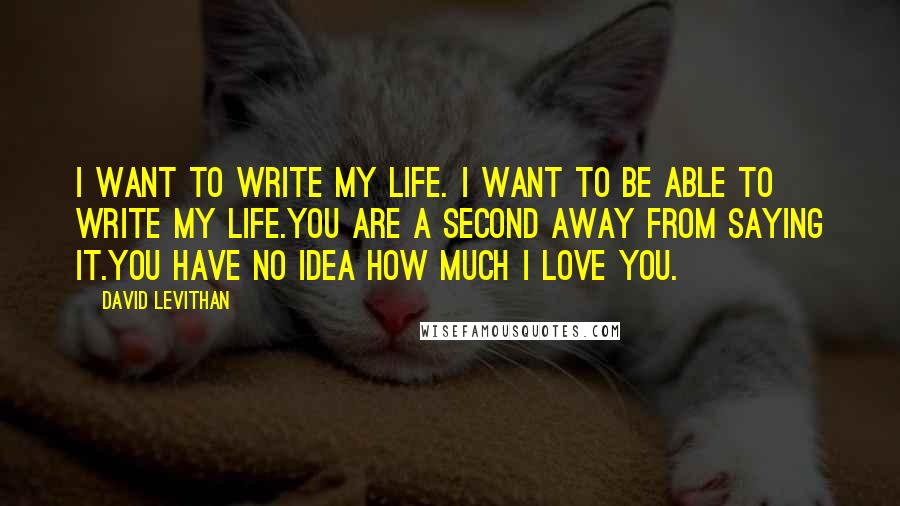 David Levithan Quotes: I want to write my life. I want to be able to write my life.You are a second away from saying it.You have no idea how much I love you.