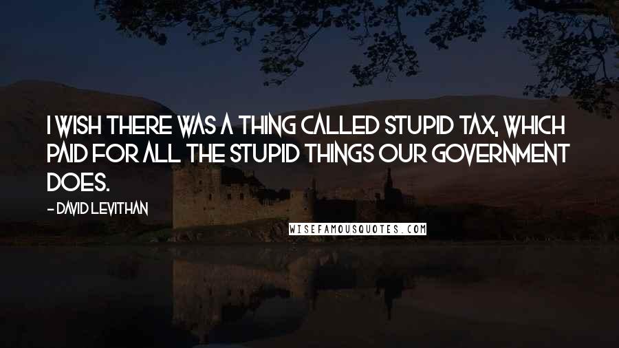 David Levithan Quotes: I wish there was a thing called stupid tax, which paid for all the stupid things our government does.