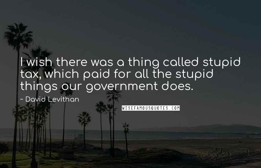 David Levithan Quotes: I wish there was a thing called stupid tax, which paid for all the stupid things our government does.