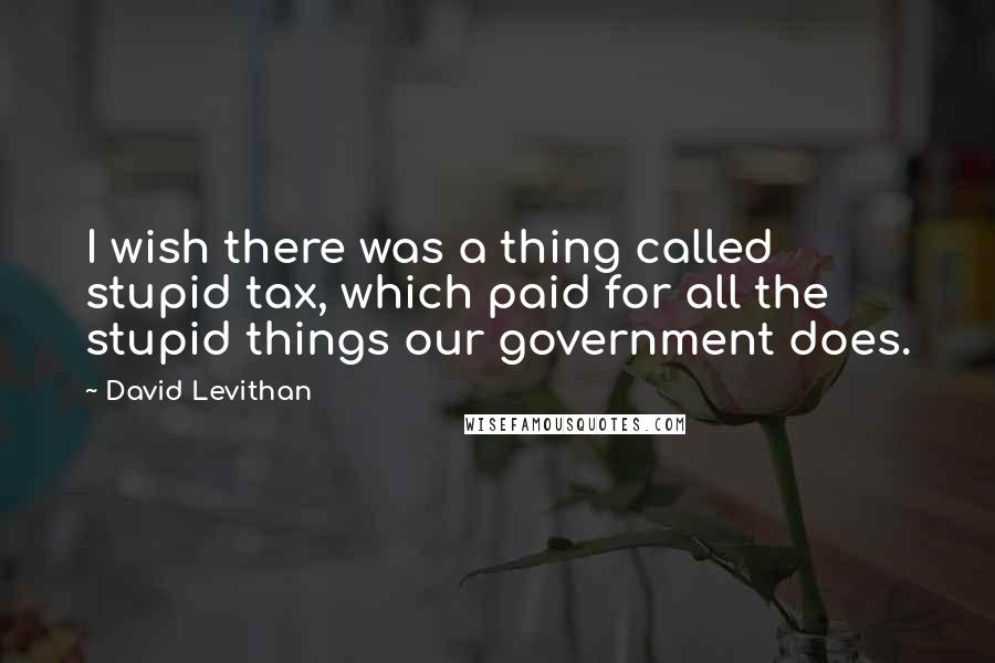 David Levithan Quotes: I wish there was a thing called stupid tax, which paid for all the stupid things our government does.