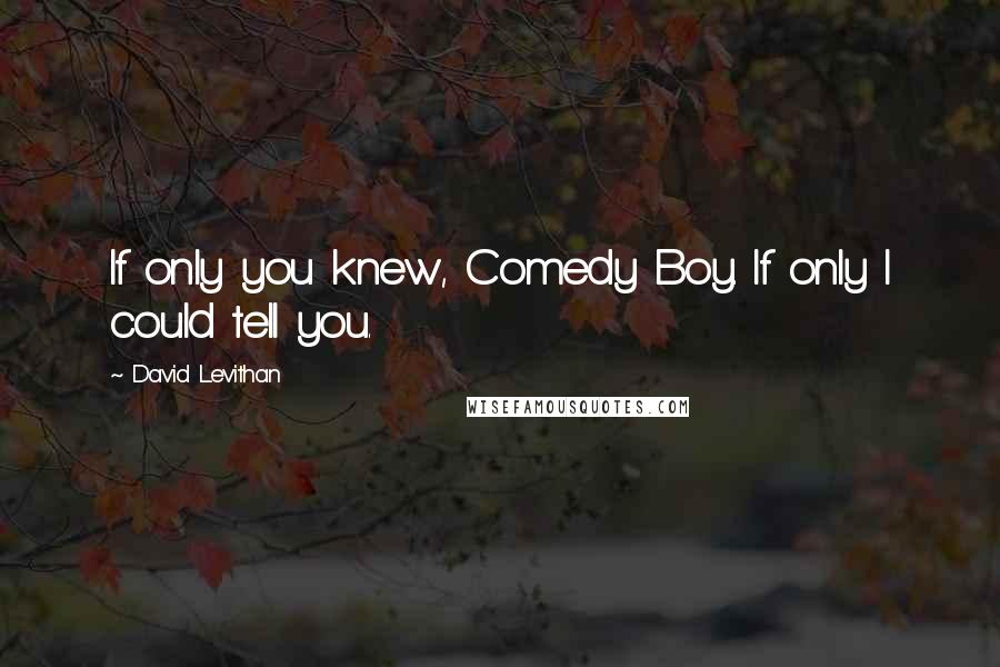 David Levithan Quotes: If only you knew, Comedy Boy. If only I could tell you.