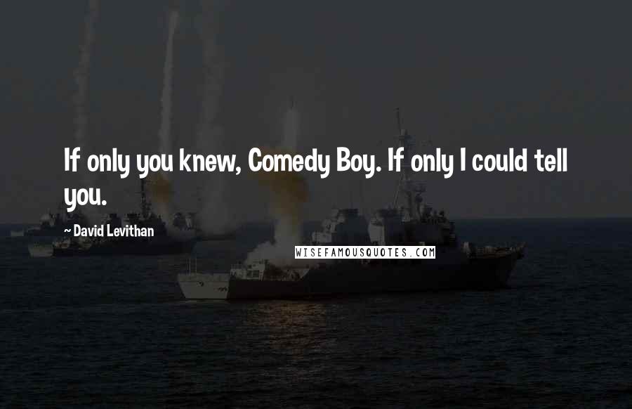 David Levithan Quotes: If only you knew, Comedy Boy. If only I could tell you.