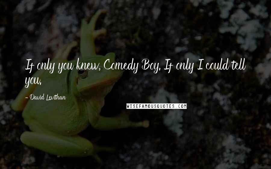 David Levithan Quotes: If only you knew, Comedy Boy. If only I could tell you.