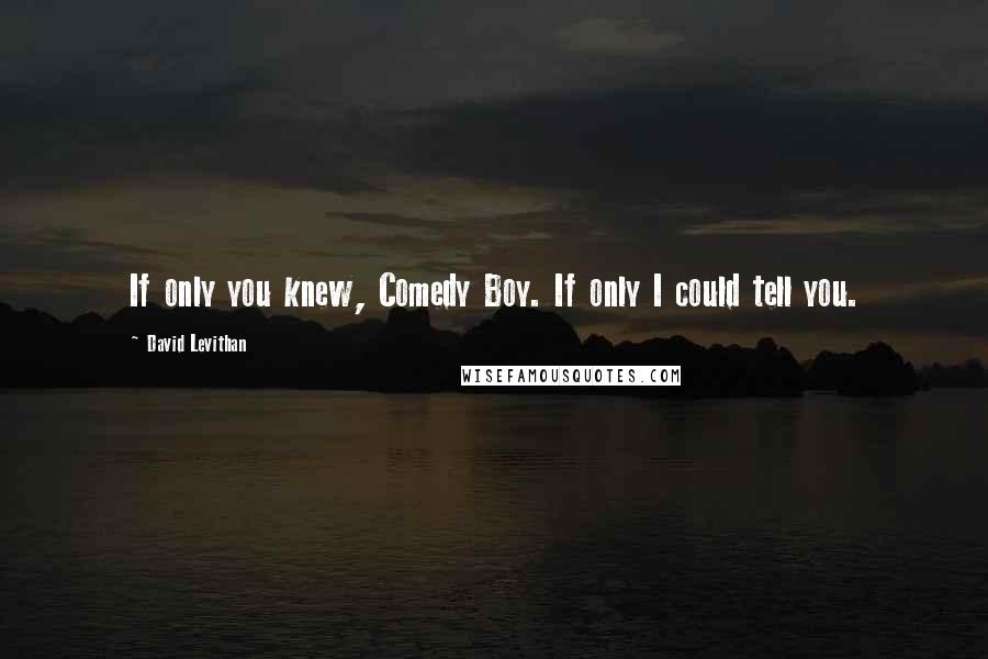 David Levithan Quotes: If only you knew, Comedy Boy. If only I could tell you.