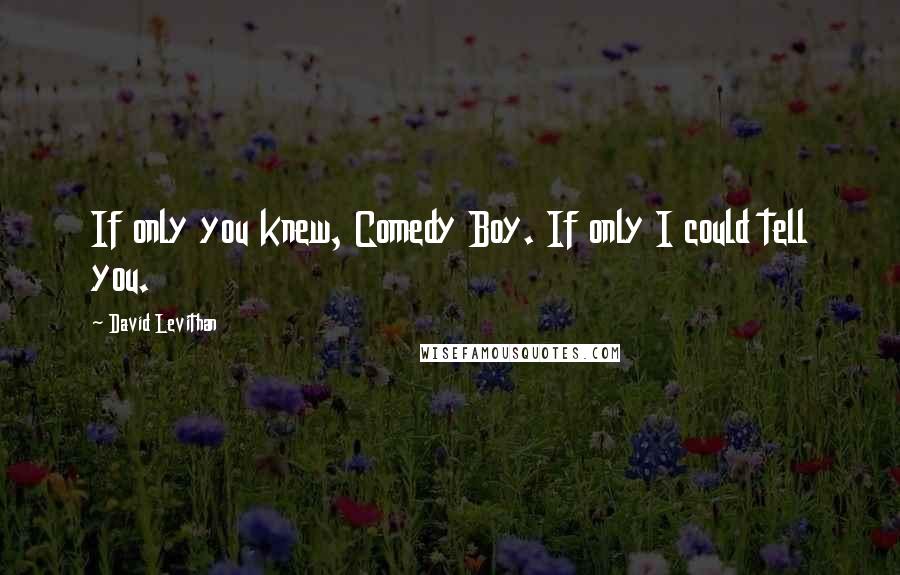 David Levithan Quotes: If only you knew, Comedy Boy. If only I could tell you.