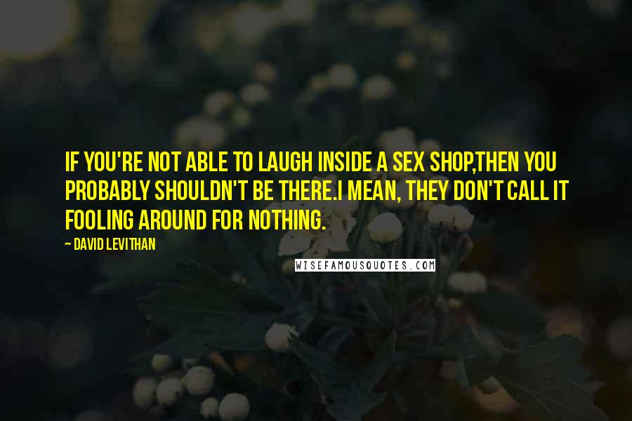 David Levithan Quotes: If you're not able to laugh inside a sex shop,then you probably shouldn't be there.I mean, they don't call it fooling around for nothing.
