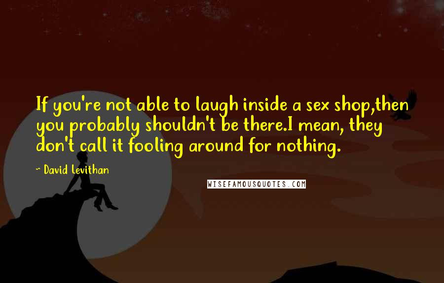 David Levithan Quotes: If you're not able to laugh inside a sex shop,then you probably shouldn't be there.I mean, they don't call it fooling around for nothing.