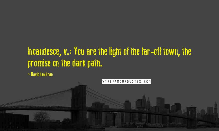 David Levithan Quotes: Incandesce, v.: You are the light of the far-off town, the promise on the dark path.