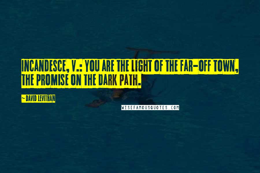 David Levithan Quotes: Incandesce, v.: You are the light of the far-off town, the promise on the dark path.