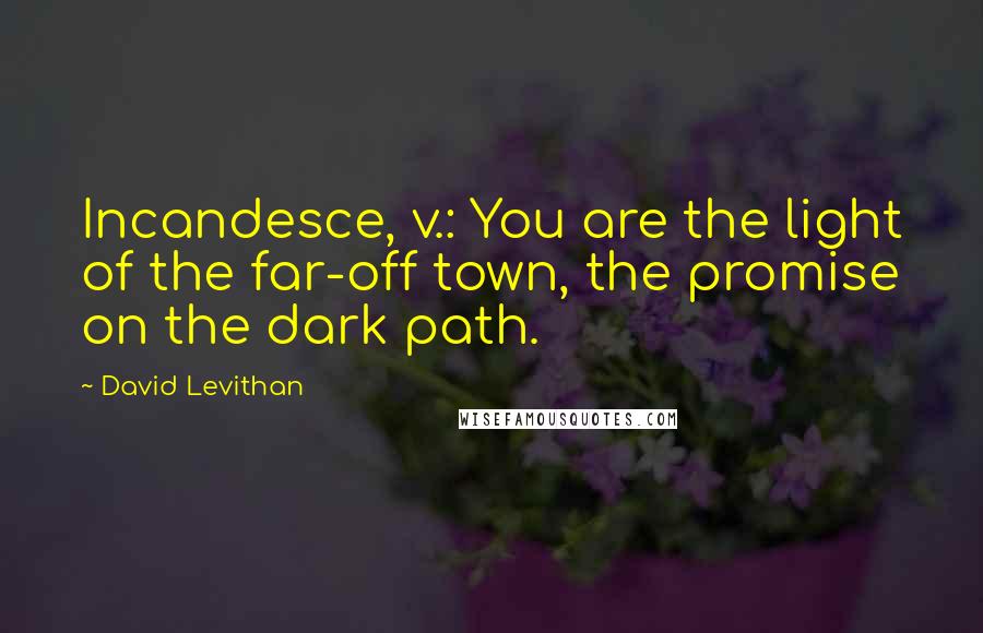 David Levithan Quotes: Incandesce, v.: You are the light of the far-off town, the promise on the dark path.