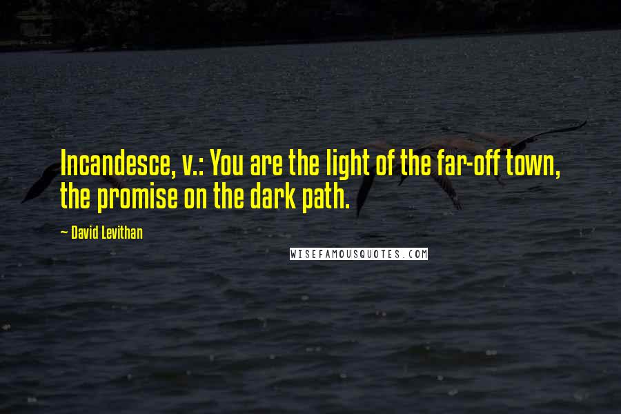 David Levithan Quotes: Incandesce, v.: You are the light of the far-off town, the promise on the dark path.