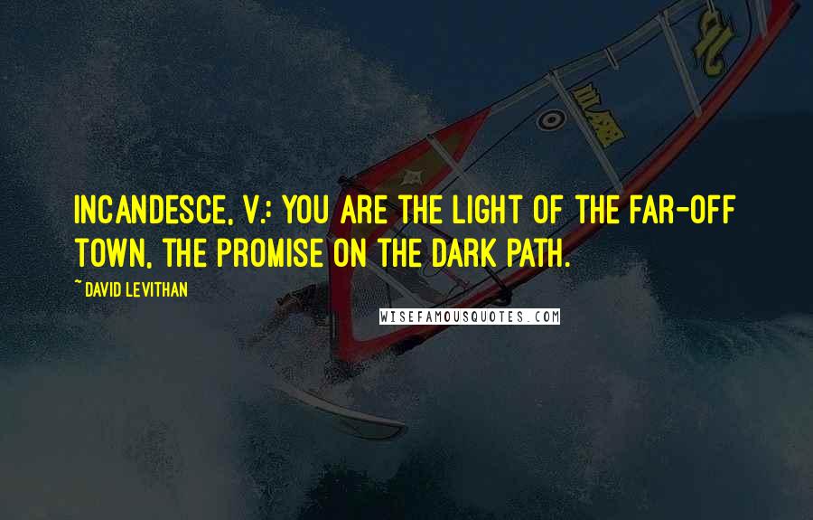 David Levithan Quotes: Incandesce, v.: You are the light of the far-off town, the promise on the dark path.