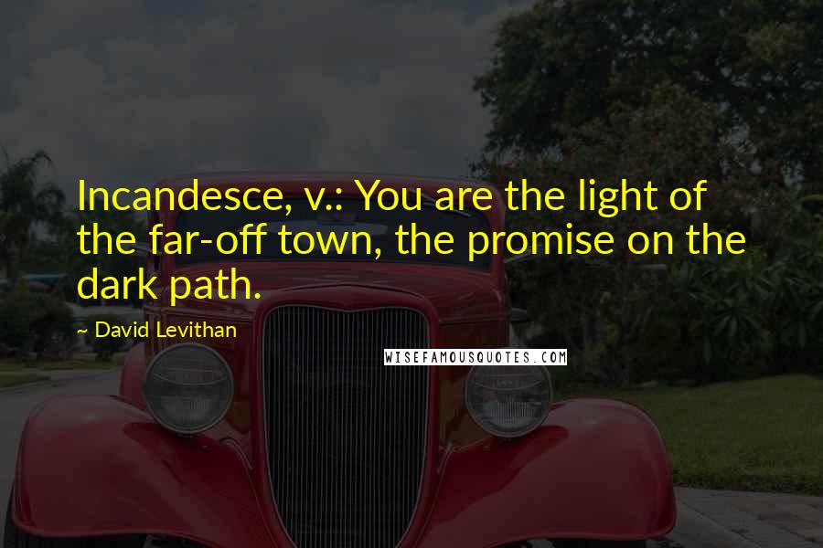 David Levithan Quotes: Incandesce, v.: You are the light of the far-off town, the promise on the dark path.