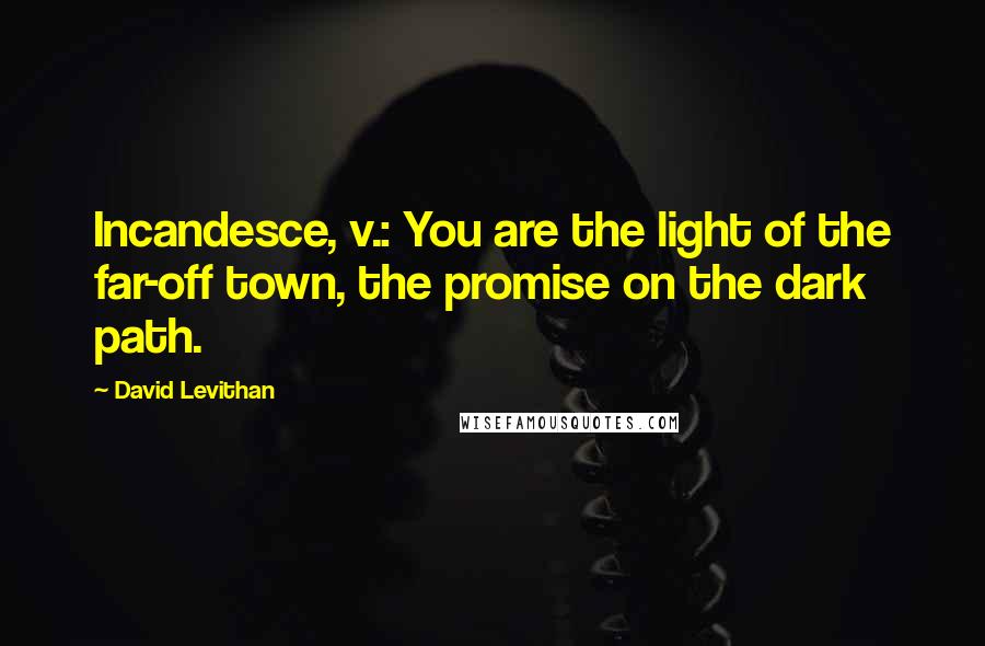 David Levithan Quotes: Incandesce, v.: You are the light of the far-off town, the promise on the dark path.