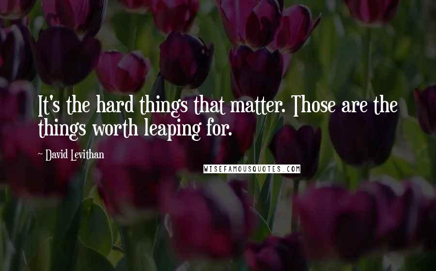 David Levithan Quotes: It's the hard things that matter. Those are the things worth leaping for.