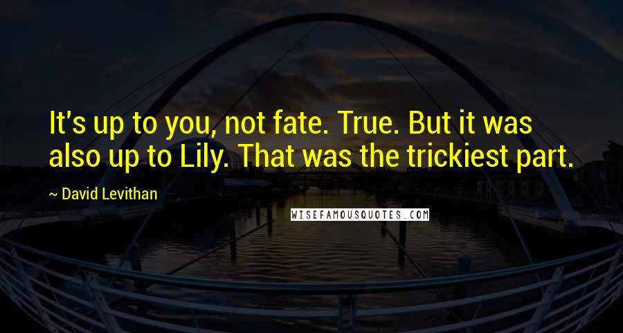 David Levithan Quotes: It's up to you, not fate. True. But it was also up to Lily. That was the trickiest part.