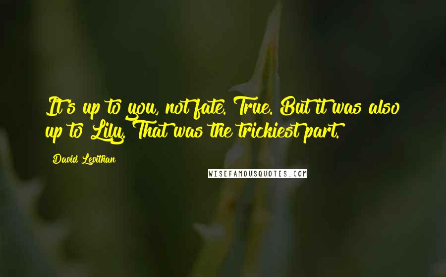 David Levithan Quotes: It's up to you, not fate. True. But it was also up to Lily. That was the trickiest part.