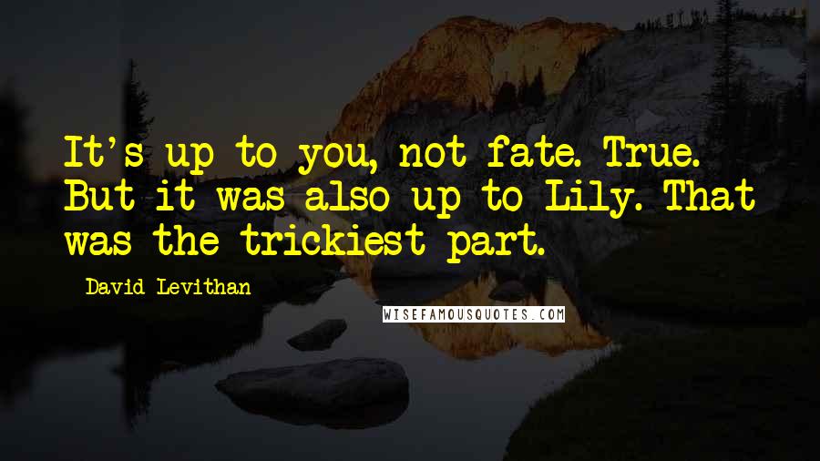 David Levithan Quotes: It's up to you, not fate. True. But it was also up to Lily. That was the trickiest part.