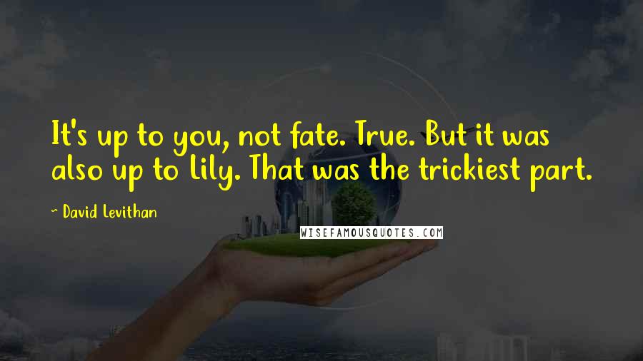 David Levithan Quotes: It's up to you, not fate. True. But it was also up to Lily. That was the trickiest part.