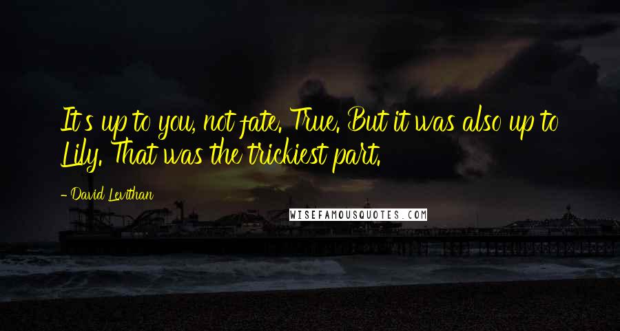 David Levithan Quotes: It's up to you, not fate. True. But it was also up to Lily. That was the trickiest part.