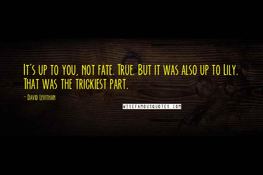 David Levithan Quotes: It's up to you, not fate. True. But it was also up to Lily. That was the trickiest part.