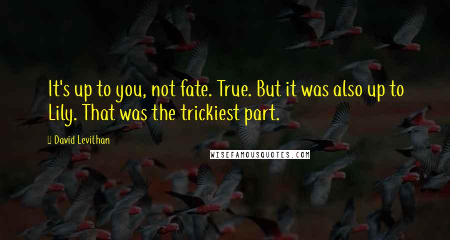 David Levithan Quotes: It's up to you, not fate. True. But it was also up to Lily. That was the trickiest part.