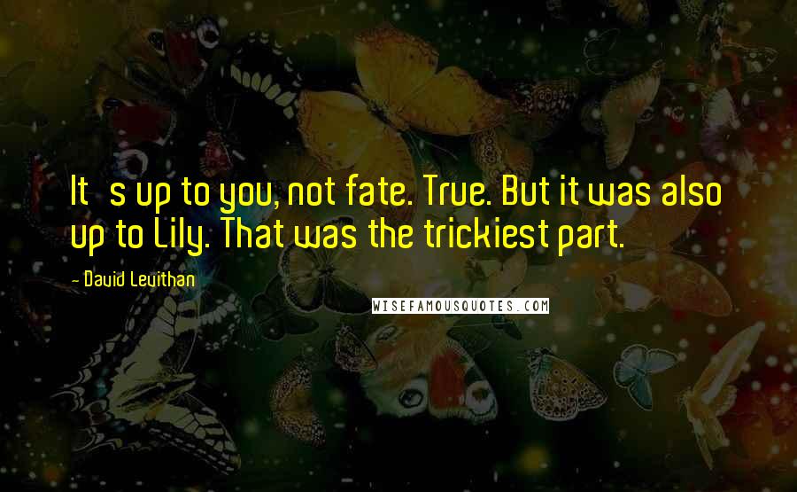 David Levithan Quotes: It's up to you, not fate. True. But it was also up to Lily. That was the trickiest part.